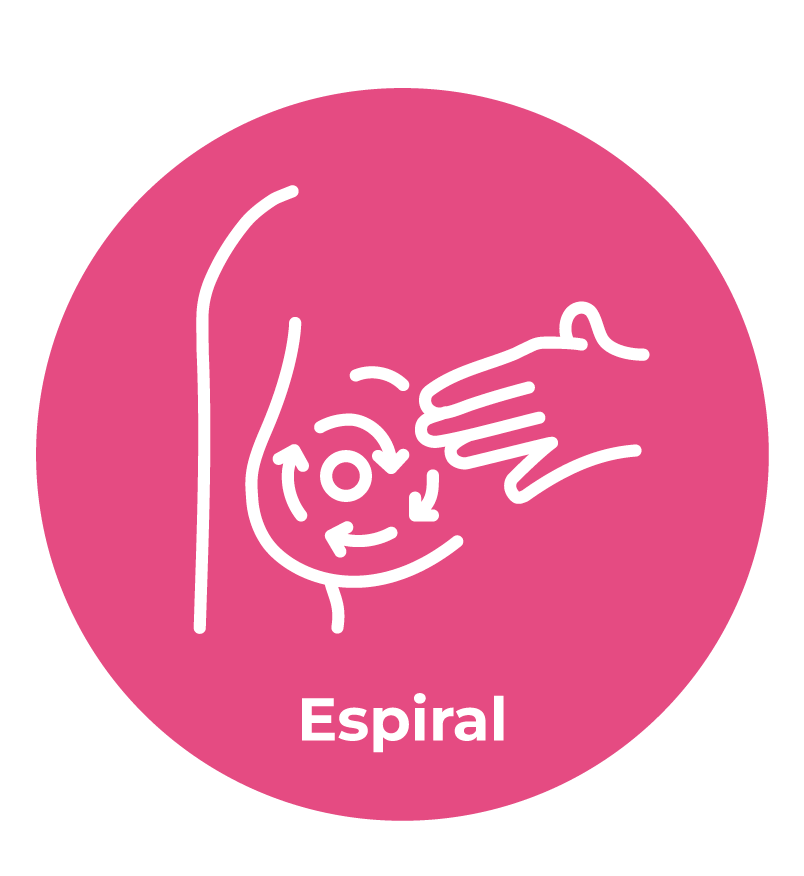 Autoexamen de mamas: movimiento en espiral desde el pezón hacia afuera